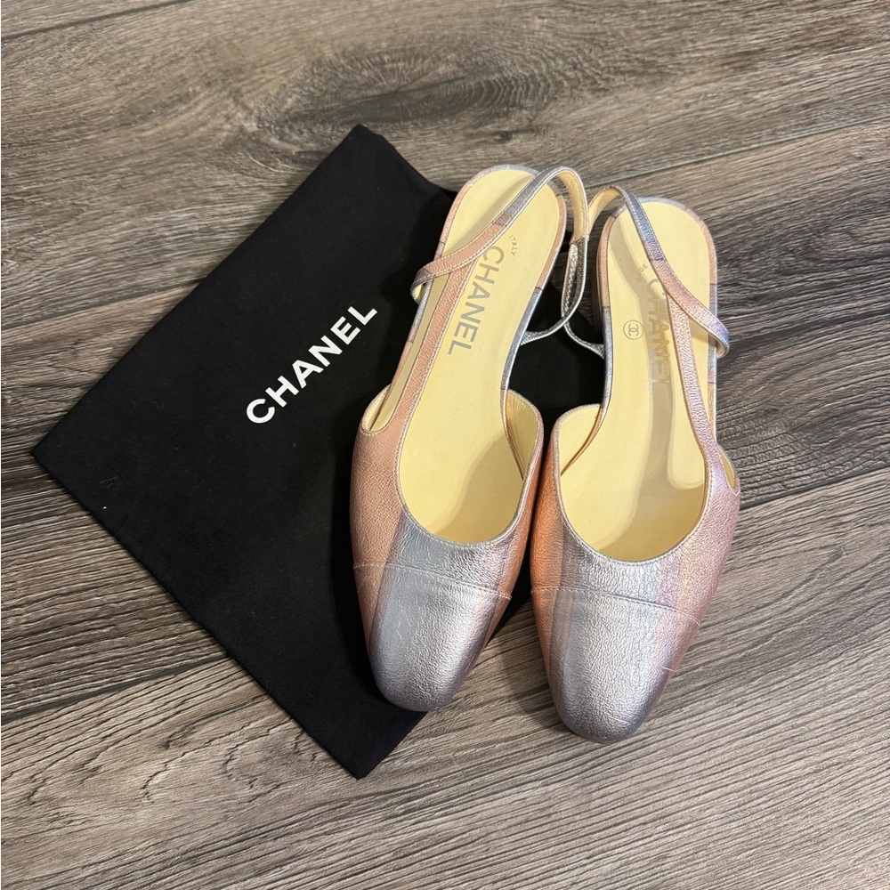 Chanel CC Pink Purple Metallic Slingback Flats - 36.5C - Picture 10 of 10